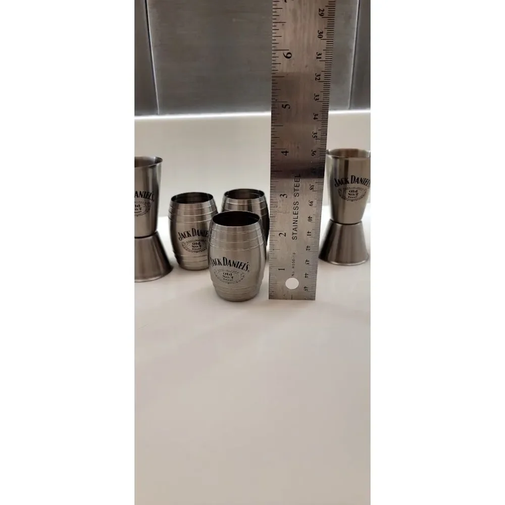 Jack Daniel's Old No 7 Stainless Steel Shot Glass Jigger Bar Set 6pc VTG 2007